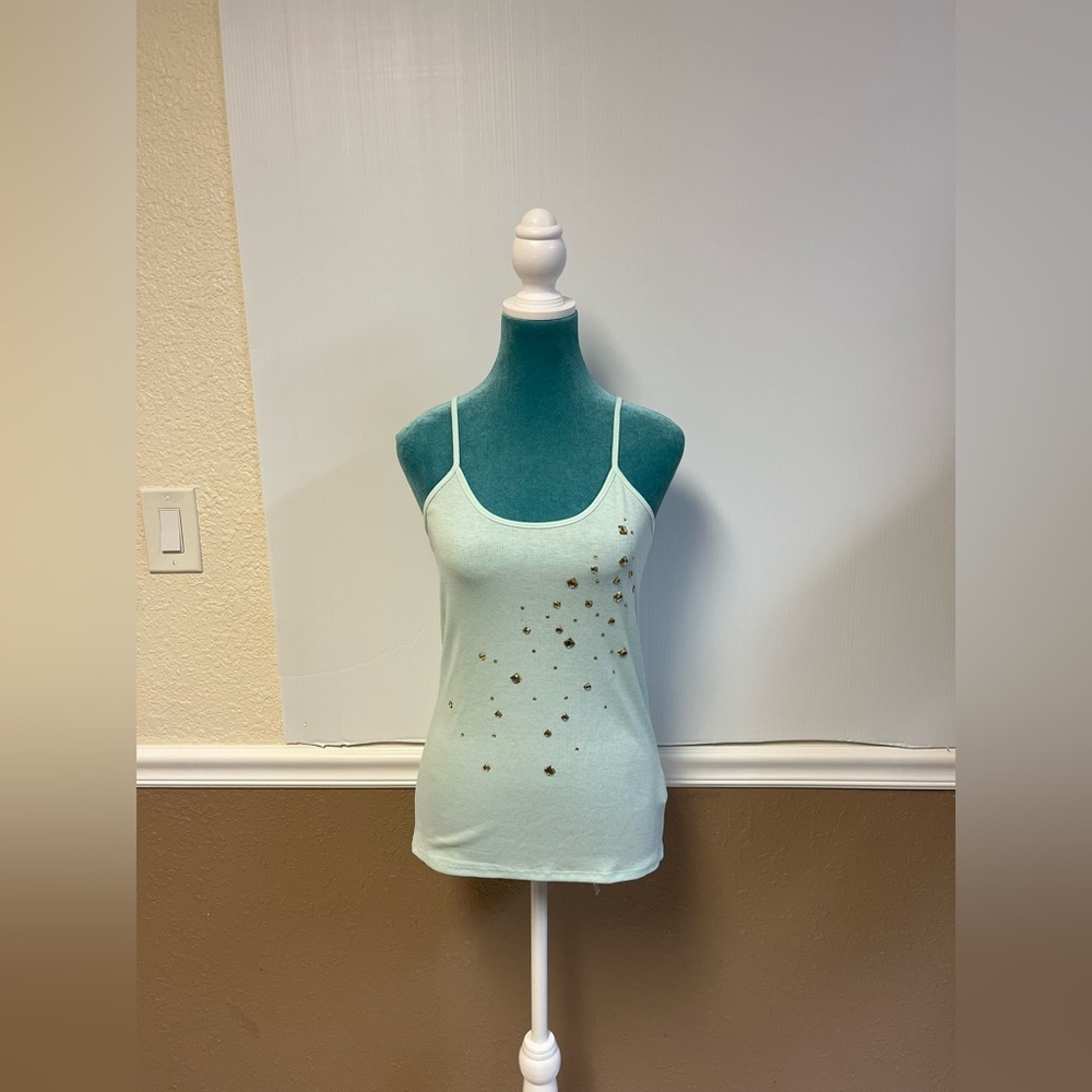 Juicy Couture Mint Green Cami‎ Top with Gold Rhinestones – Size M